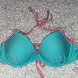 Blue and pink bathing suit top